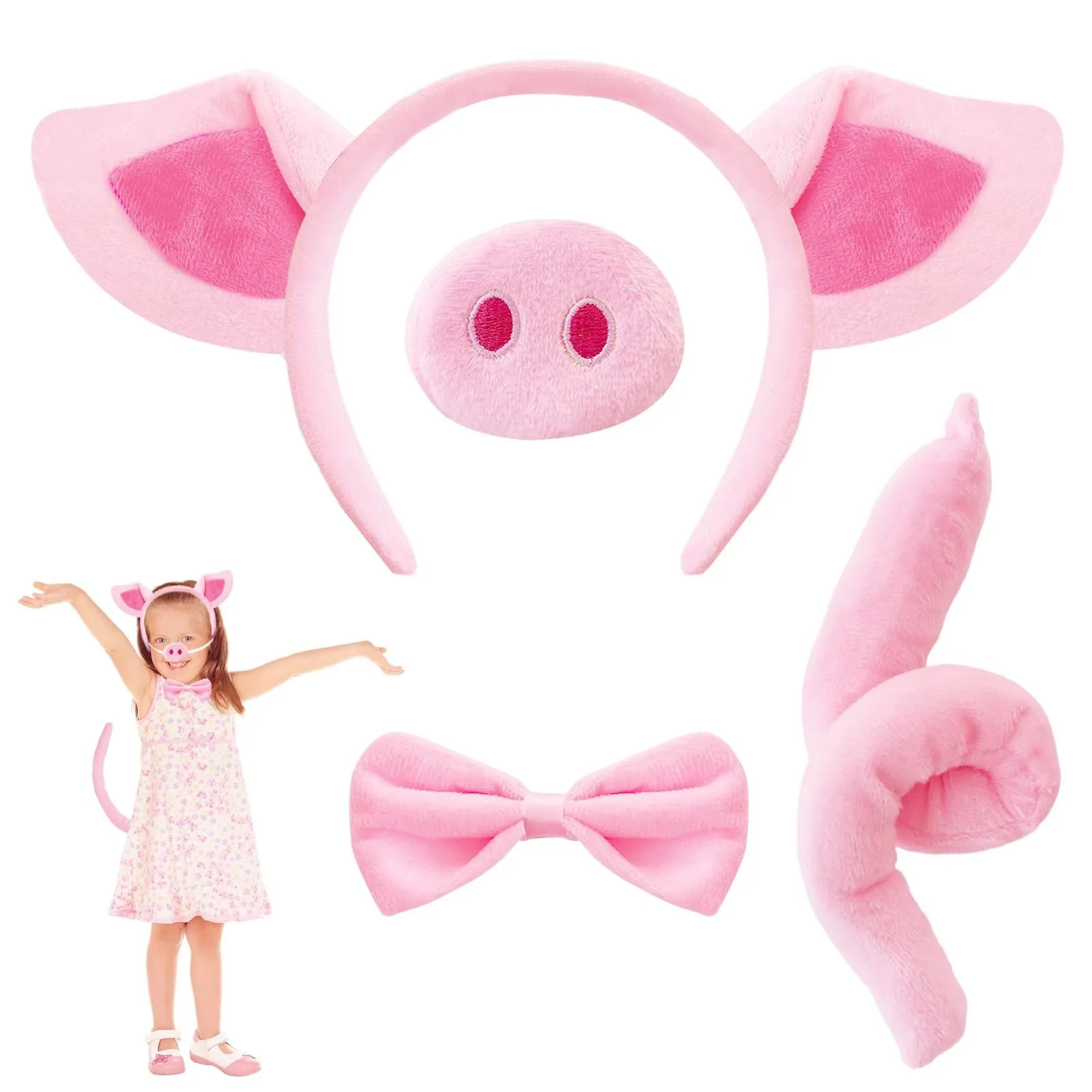 Pink Headband Kids Costume Party Cute Bow Tie Dress Up Role Play Plush Set Halloween Headband Pig Decoration Kids Roleplay 2026
