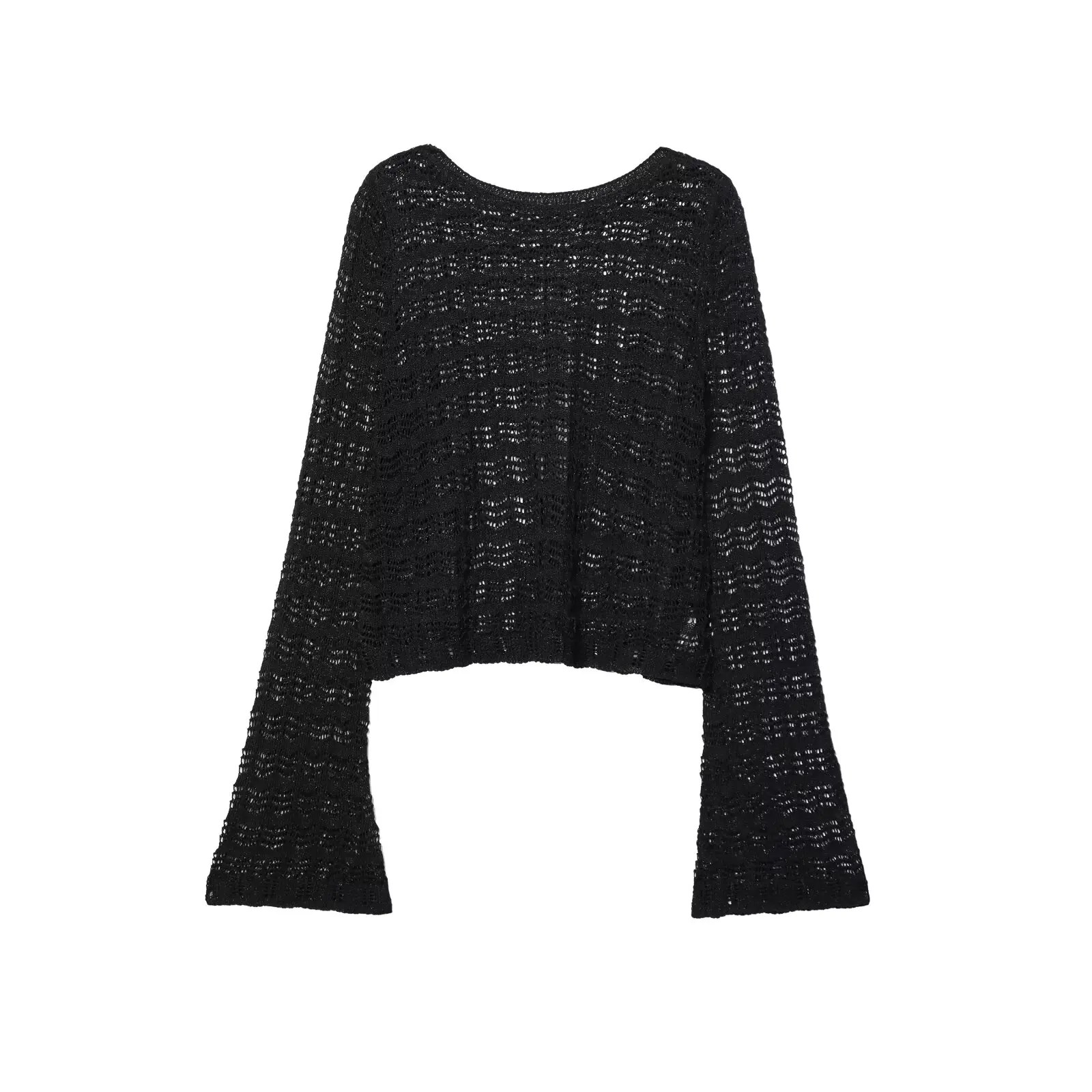 JNLEAOG Autumn New Women's Knitted ort Top Eyelet Me Knitwear Casual Loose Fit Long Sve round Ne Pullover Polyester ...