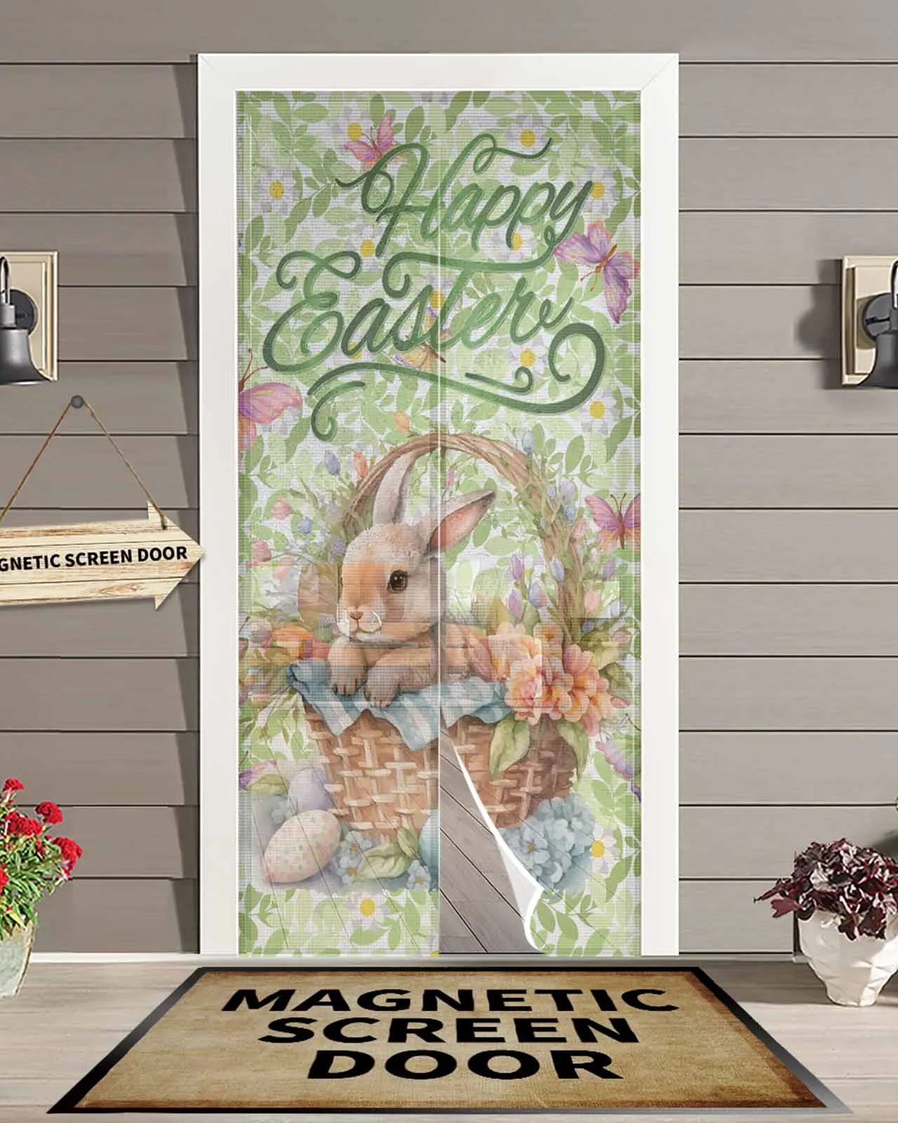 Easter Bunny Flowers Butterfly Summer Magnetic Door Curtain Living Room Bedroom Home Anti-mosquito Screen Door Curtain