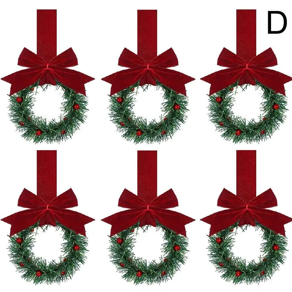 Coronas navideñas para armario de cocina con cinta, 6 uds., Mini corona navideña de hojas verdes artificiales para ventana de Navidad Wal Y9m2