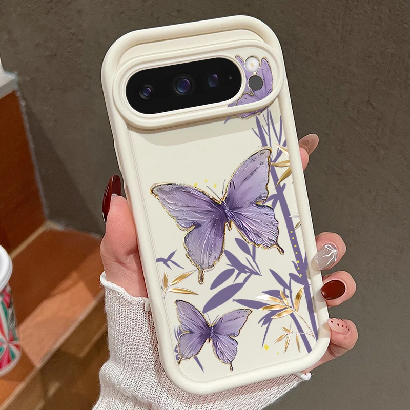 Weiche TPU-Handyhülle für Google Pixel 10 9 8 7 Pro Pixel 9 10 Pro XL 7A 8A 9A Stoßfeste Lila Schmetterling-Bedruckte Silikonhülle