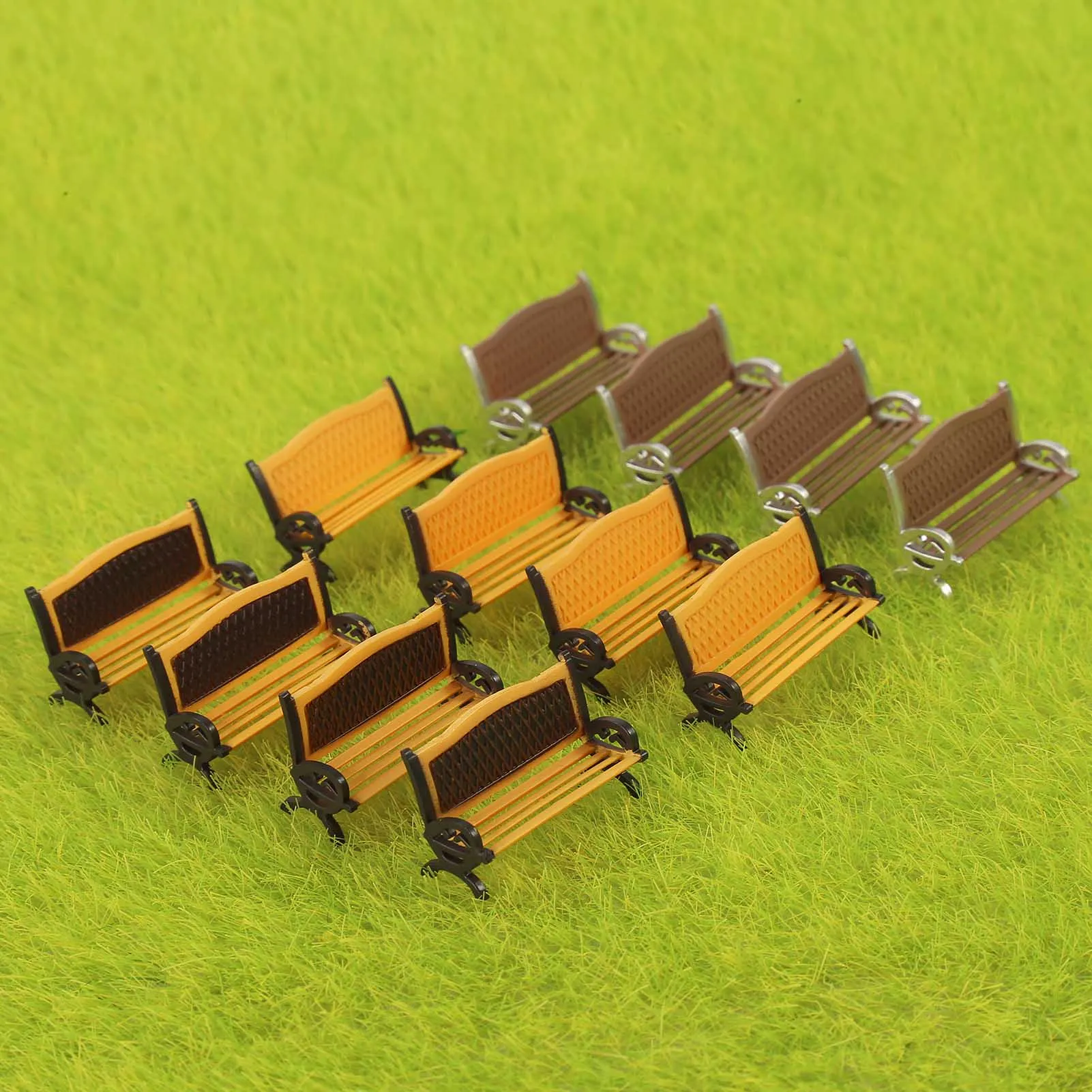 Evemodel 12pcs HO Scale 1/87 Garden Park Benches Street Platform Station Seats Chairs for Model Trains Scenery