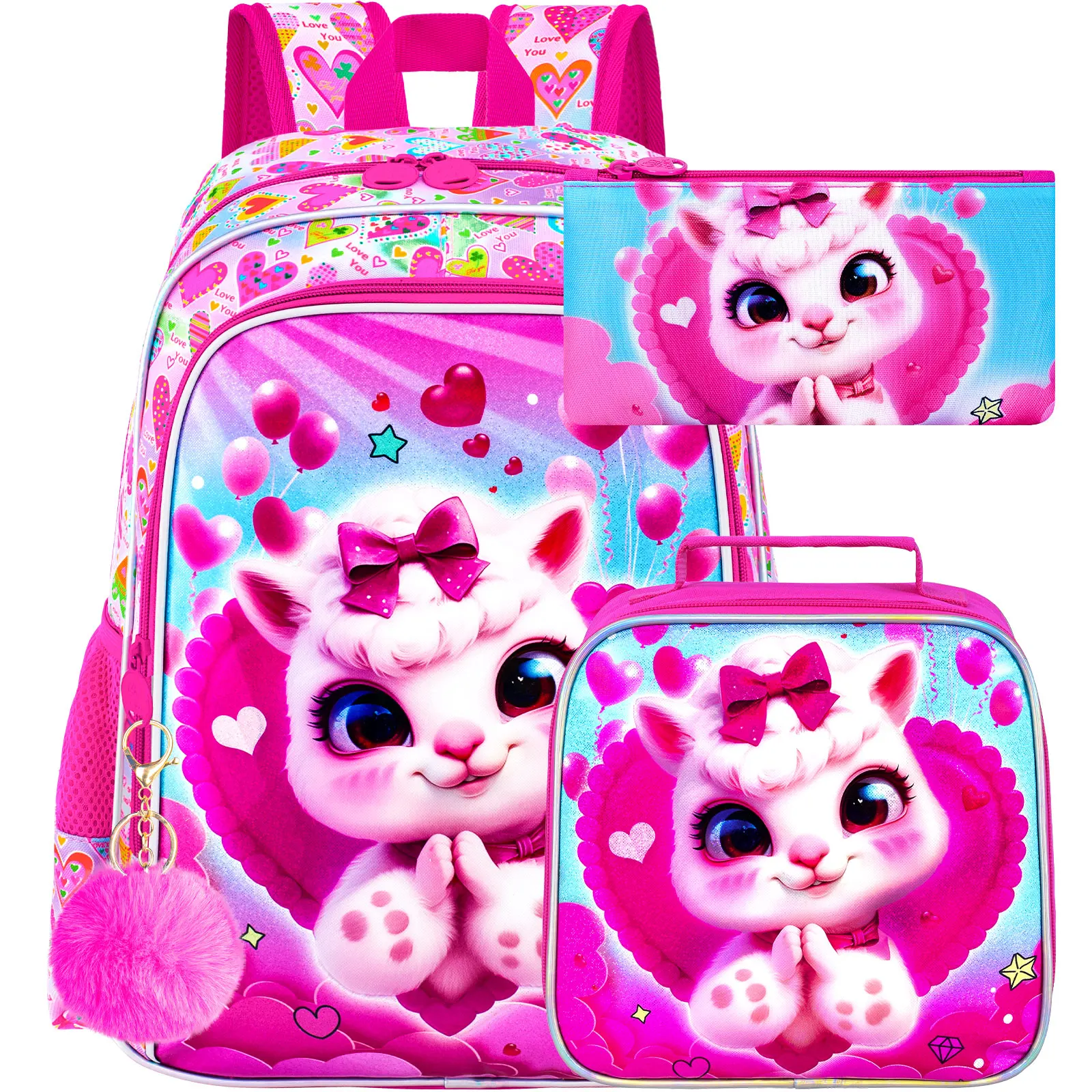 

16" Backpack for Girls Boys 4-8, 3Pcs Kids Bookbag Set with Lunch Box, School Bag for Preschool Kindergarten
