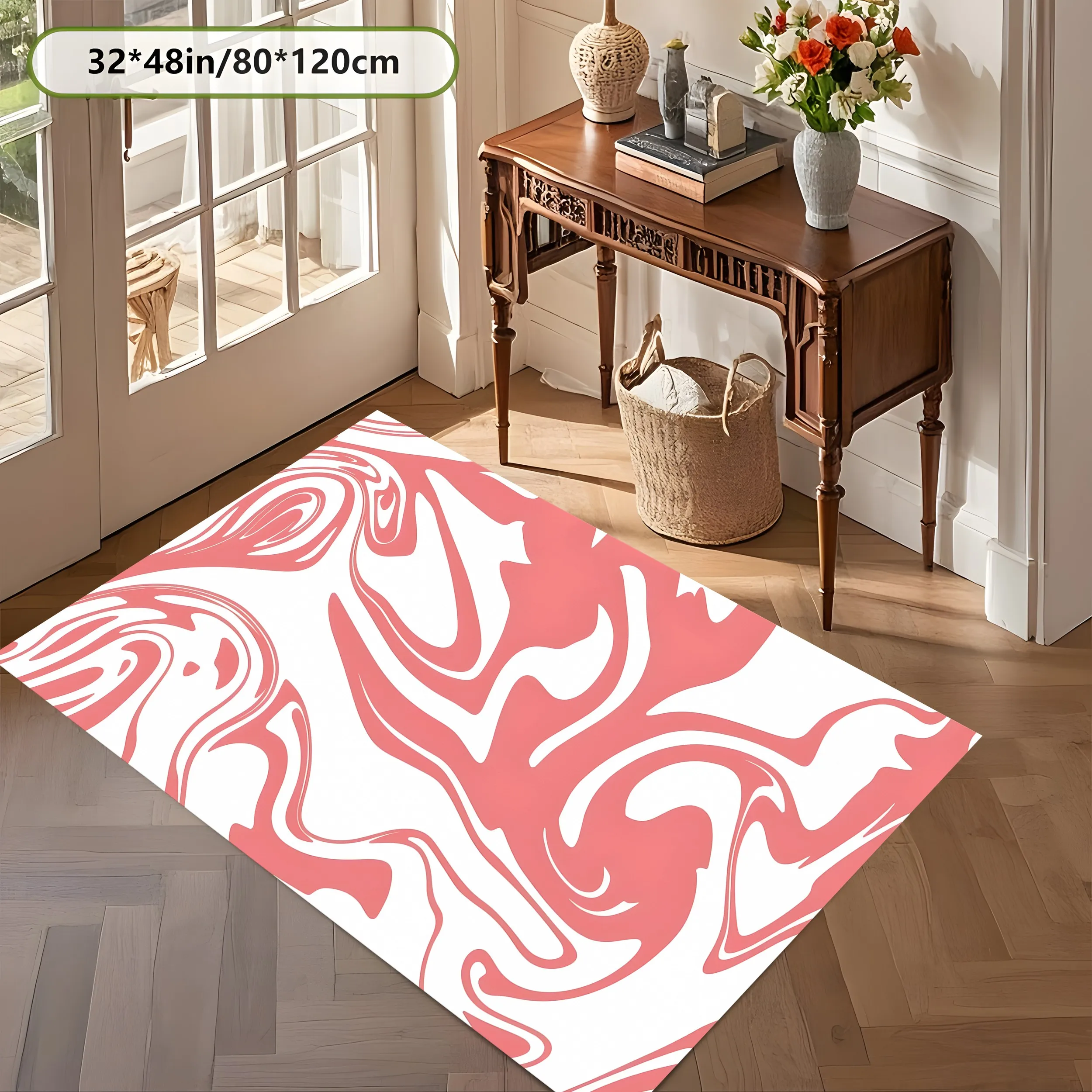 2D Large Carpet Pink and White Fluid Blurred Texture Minimalist Art Style Suitable for Living Room Bedroom Bedside