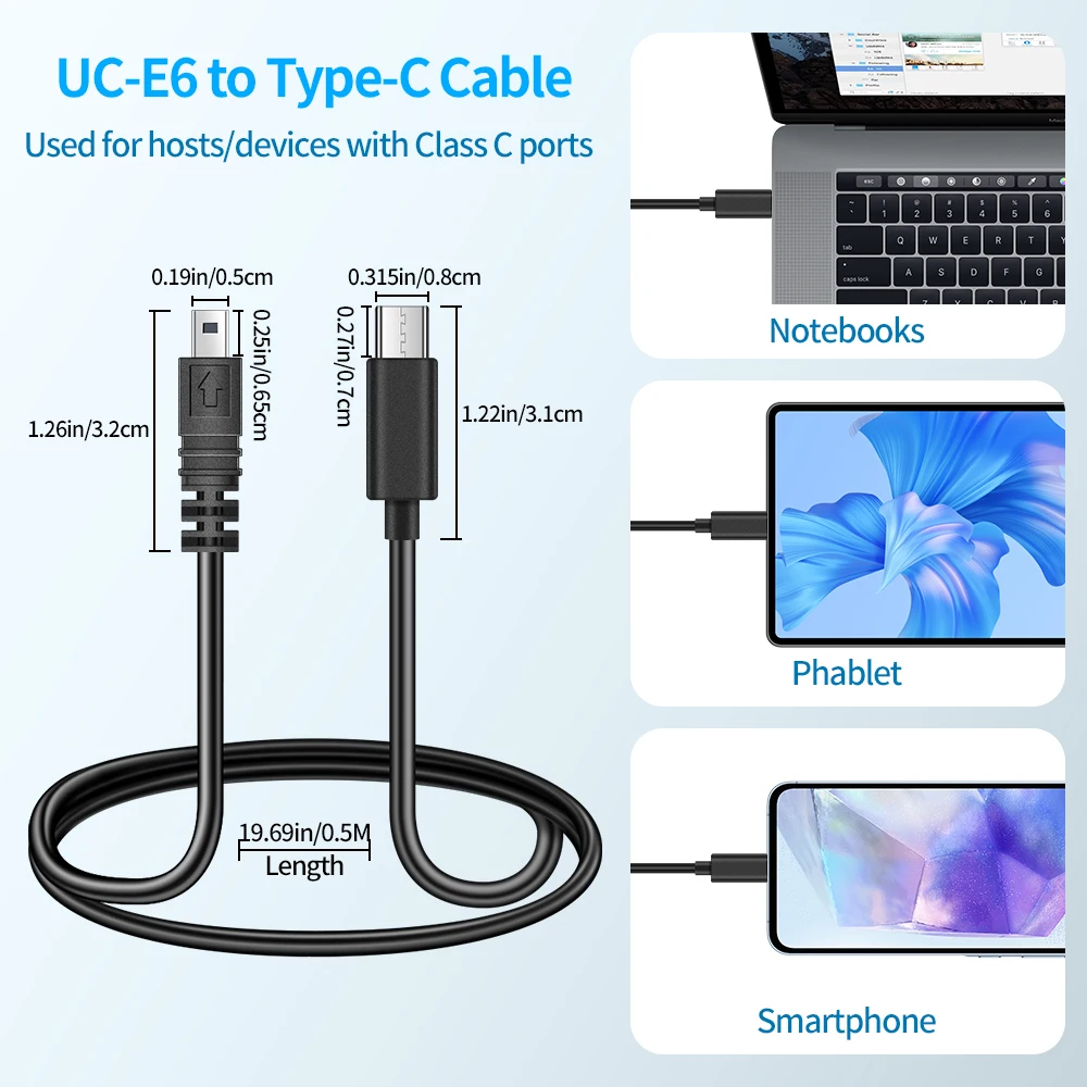 Camera OTG Cable,Type-C to Mini 8Pin,Photo Transfer+Charging,Compatible with Canon/Sony/Fuji,Instant Photo Transfer Cable