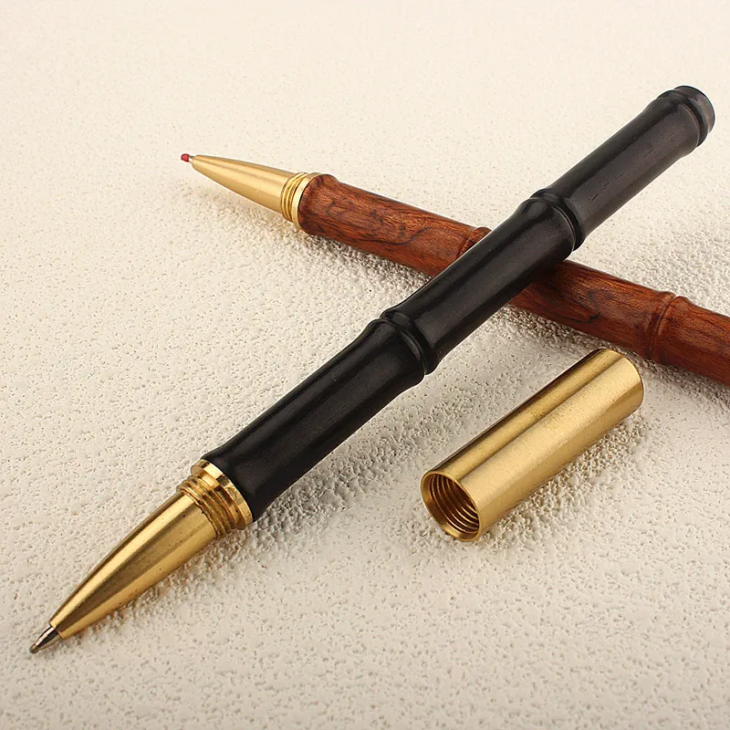 Caneta esferográfica luxuosa de metal e madeira natural, caneta esferográfica de bambu com ponta de 0.5mm, material de escritório escolar, caneta esferográfica de latão estacionária