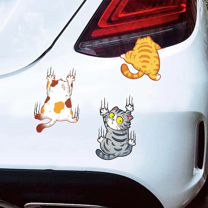 Car universal whole body fun personality funny pet cat car stickers scratches white cat car stickers home decoration party gifts