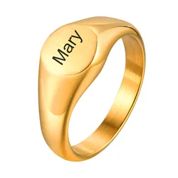 Chic Free Personalize Signet Rings Engraving 26 Letters Name Pattern for Women Stainless Steel Initial Custom Female Jewelry Git