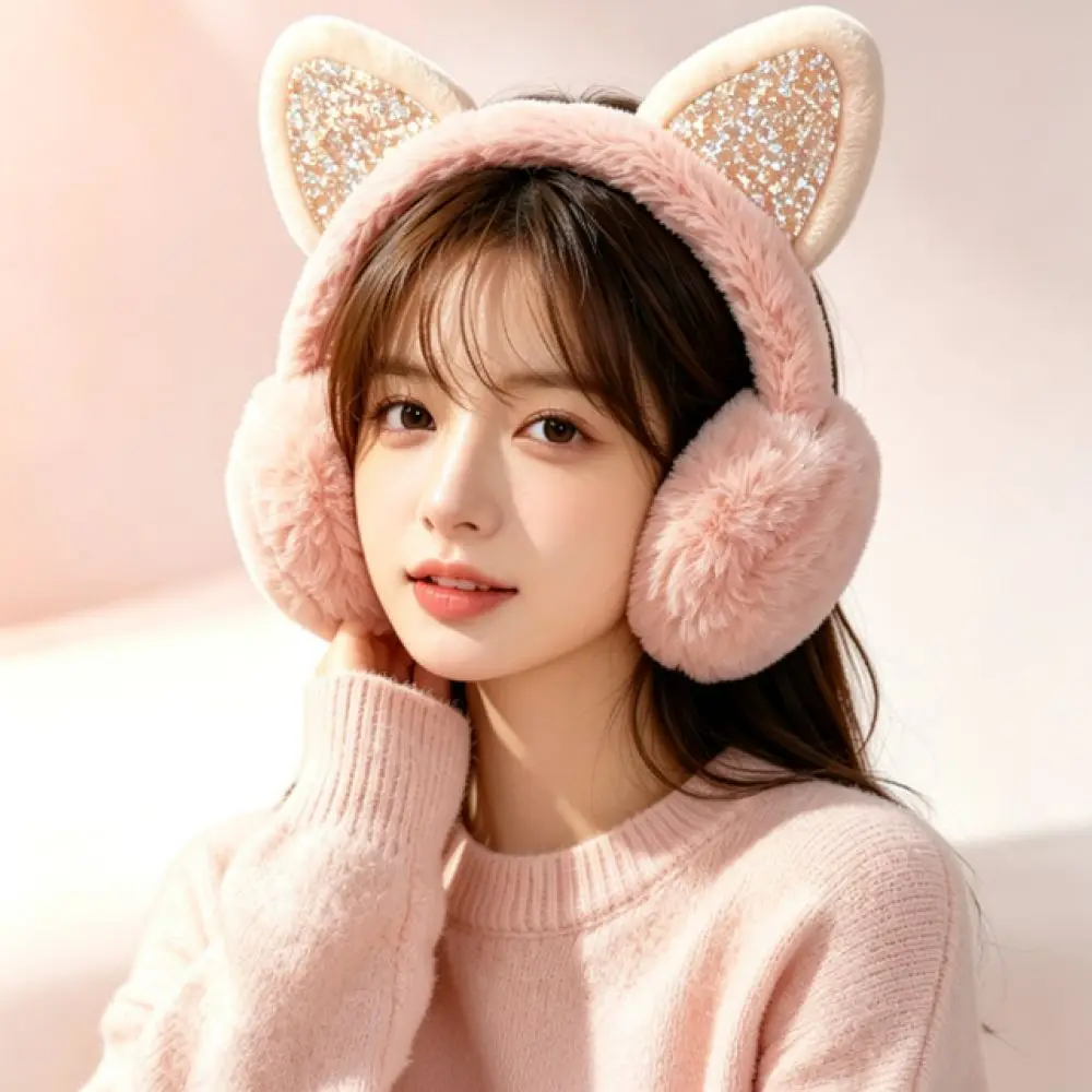 Winter Warm Plush Earmuffs Cute Cat Ear Design Soft Thickened Ear Covers Comfortable Protection For Women And Children