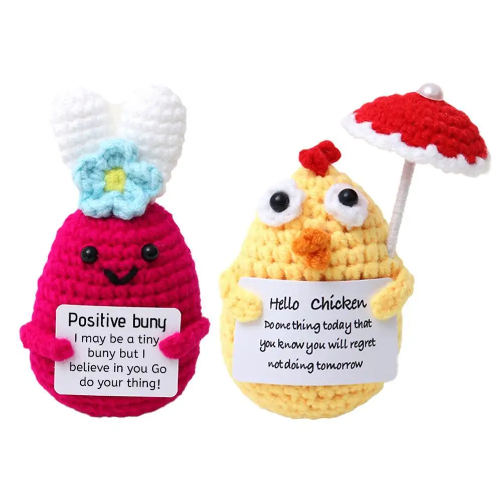 Positive Energy Buny Crochet Ornament Crochet Chicken Animals Office Accessories Desk Decoration Car Interior Accesorios