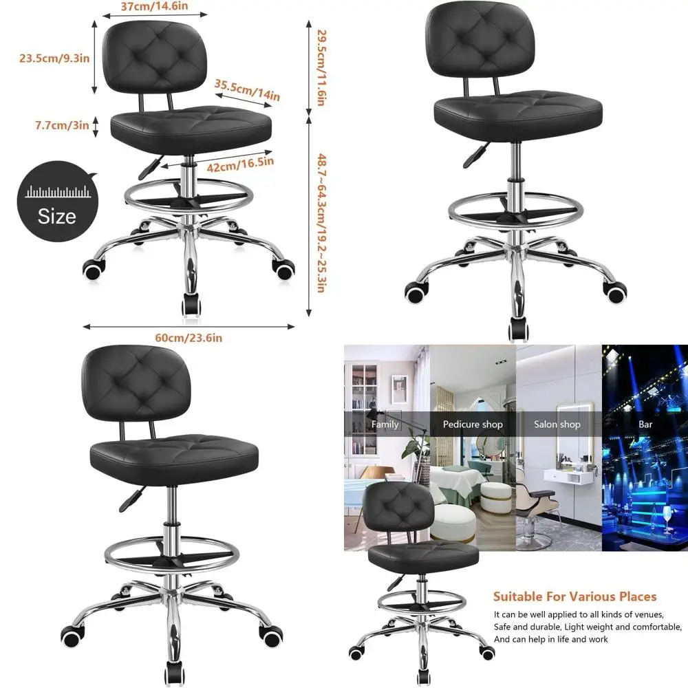 

Adjustable Height Swivel Office Chair with Rolling Wheels and Backrest for Studio, Kitchen, or Bar (Black)