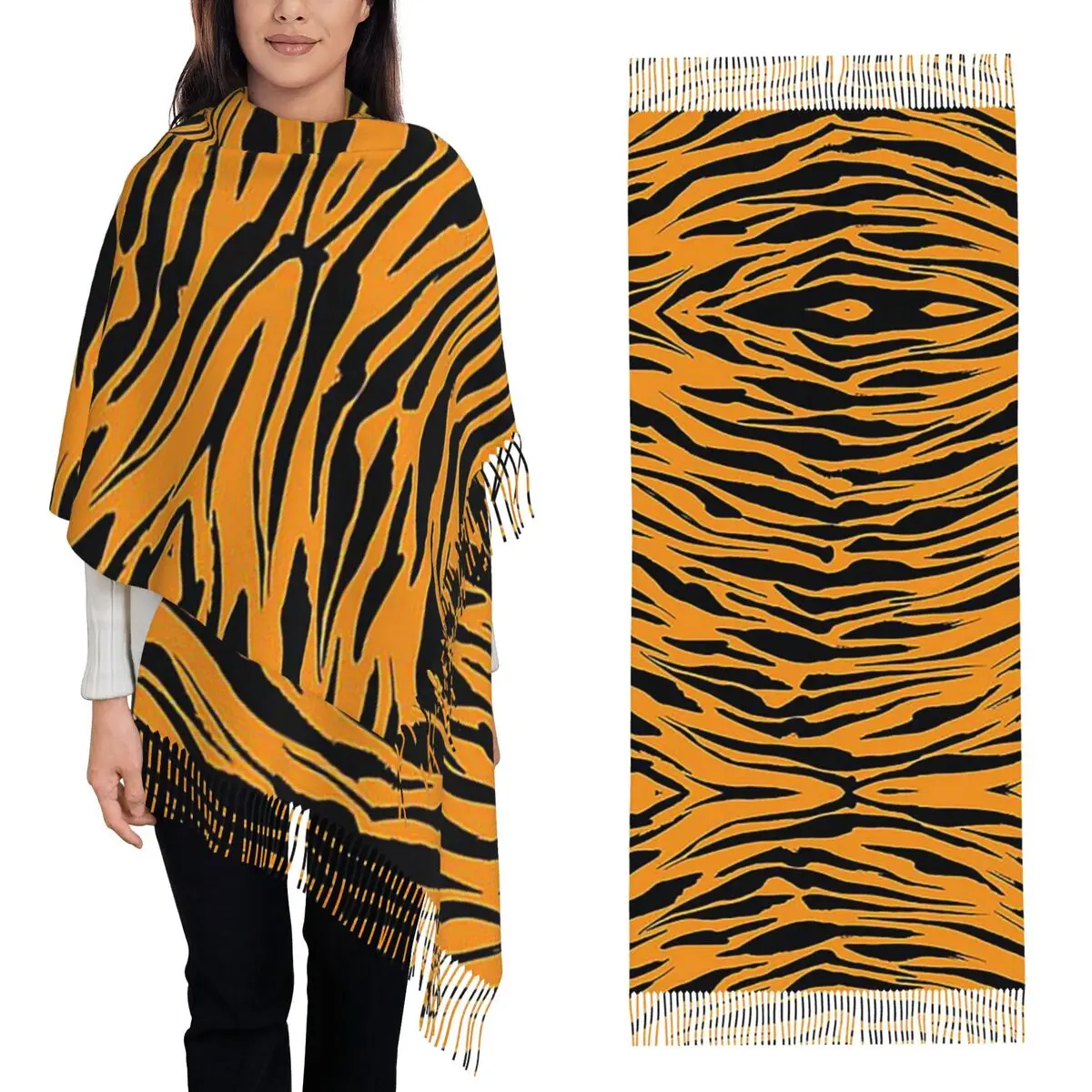 

Bengal Tiger Animal Skin Print Texture Scarf Tassel Scarves for Women Soft Warm Shawls and Wraps Large Fall Winter Shawl Wrap