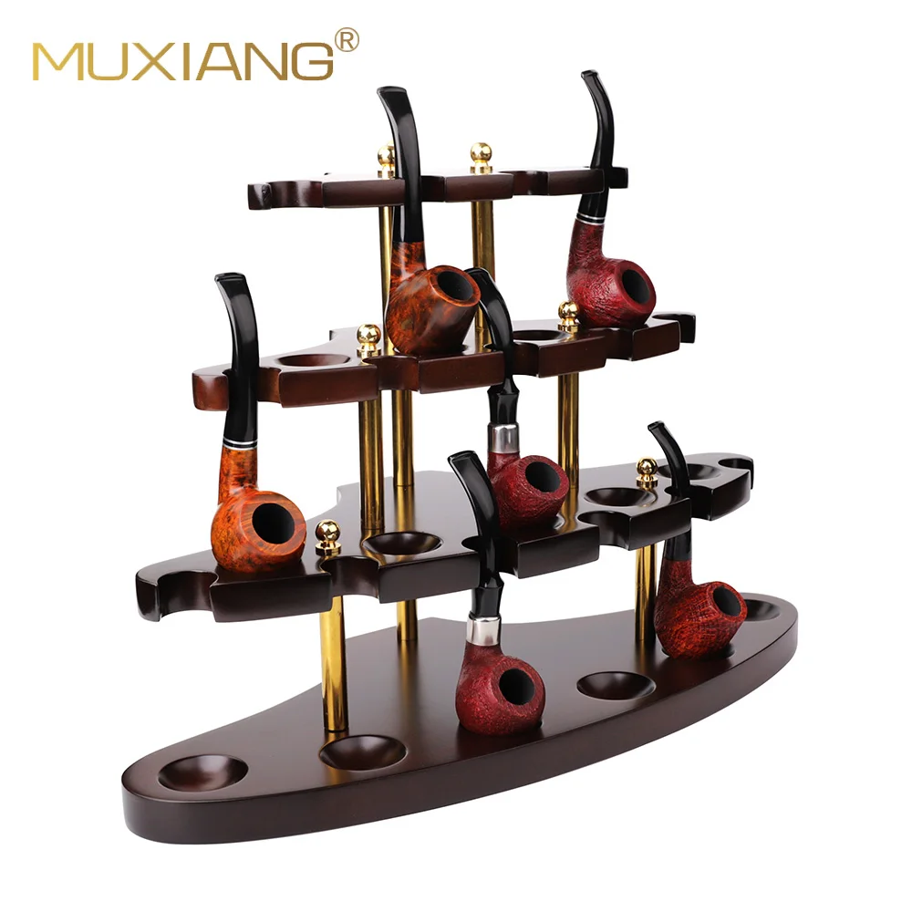 MUXIANG Walnut Wood 15 Pipe Rack Stand, Handmade Detachable Display Holder for Pipe Collection, Premium Smoking Accessory