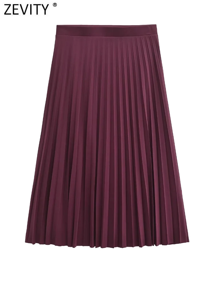 Zevity Women Fashion Solid Color Pleated Kneeth Skirt Faldas Mujer Female Chic Side Zipper Casual Slim Brand Vestidos QUN7183