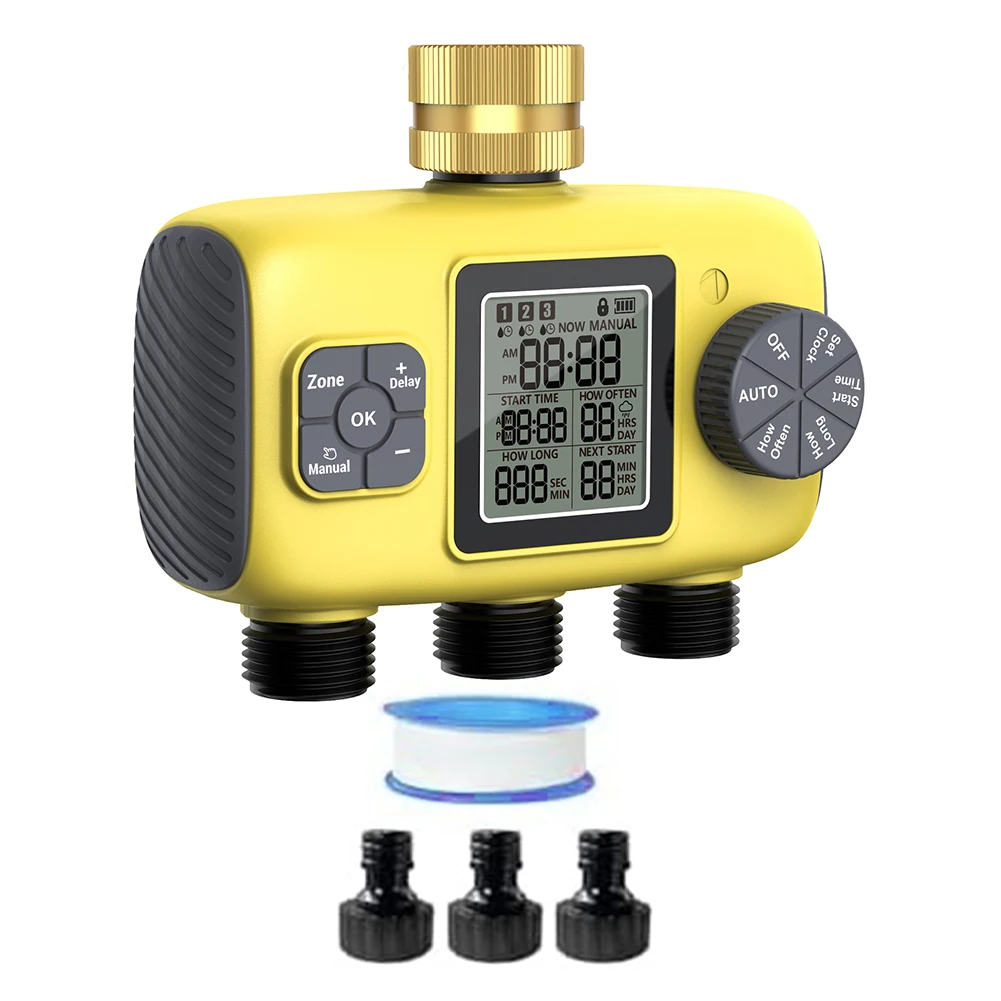 

Garden Setup 152.1*124.7*87.75mm Automatic Water Timer Customizable Watering Schedules 3 Zone Irrigation 3 Zone Timer