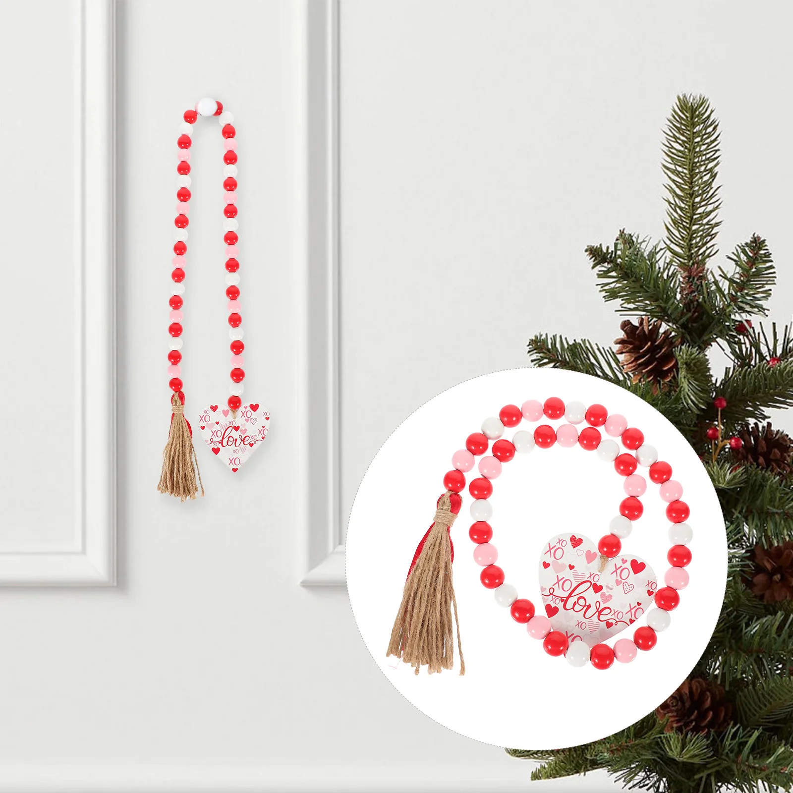 

Wooden Bead Hanging Decoration Heart Style Valentine Wedding Party Decor Beaded Garland for Home Wall Indoor Festive Atmosphere