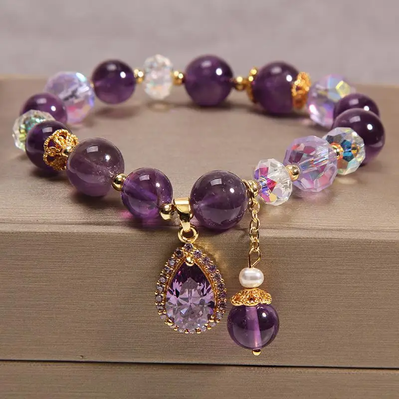 Natural Purple Crystal Bead Bracelet For Women Handmade Bangle With Nice Pendant Fashion Jewelry 2024 Hot Sales Girls Accessorie