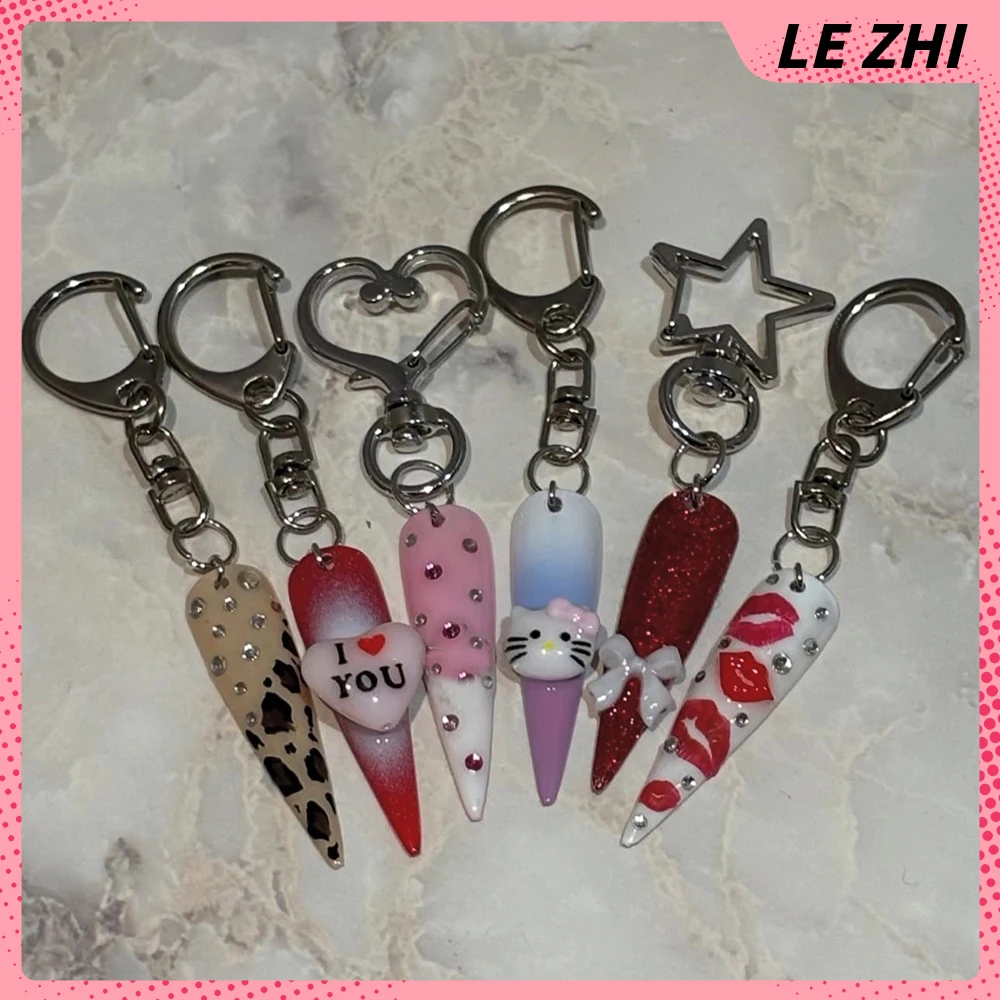 

Creative Y2K Handmade Press On Nails Decorations Key Chain Customizable Nails Mobile Phone Bag Nail Sticker Accessories Gift