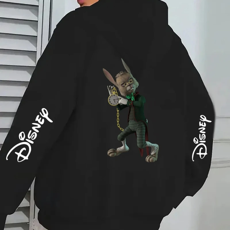 مغامرات أليس في بلاد العجائب السيد أرنب مطبوعة المرأة الأزياء هوديي حقيبة الكرتون المطبوعة هوديي نسيج ناعم مريح