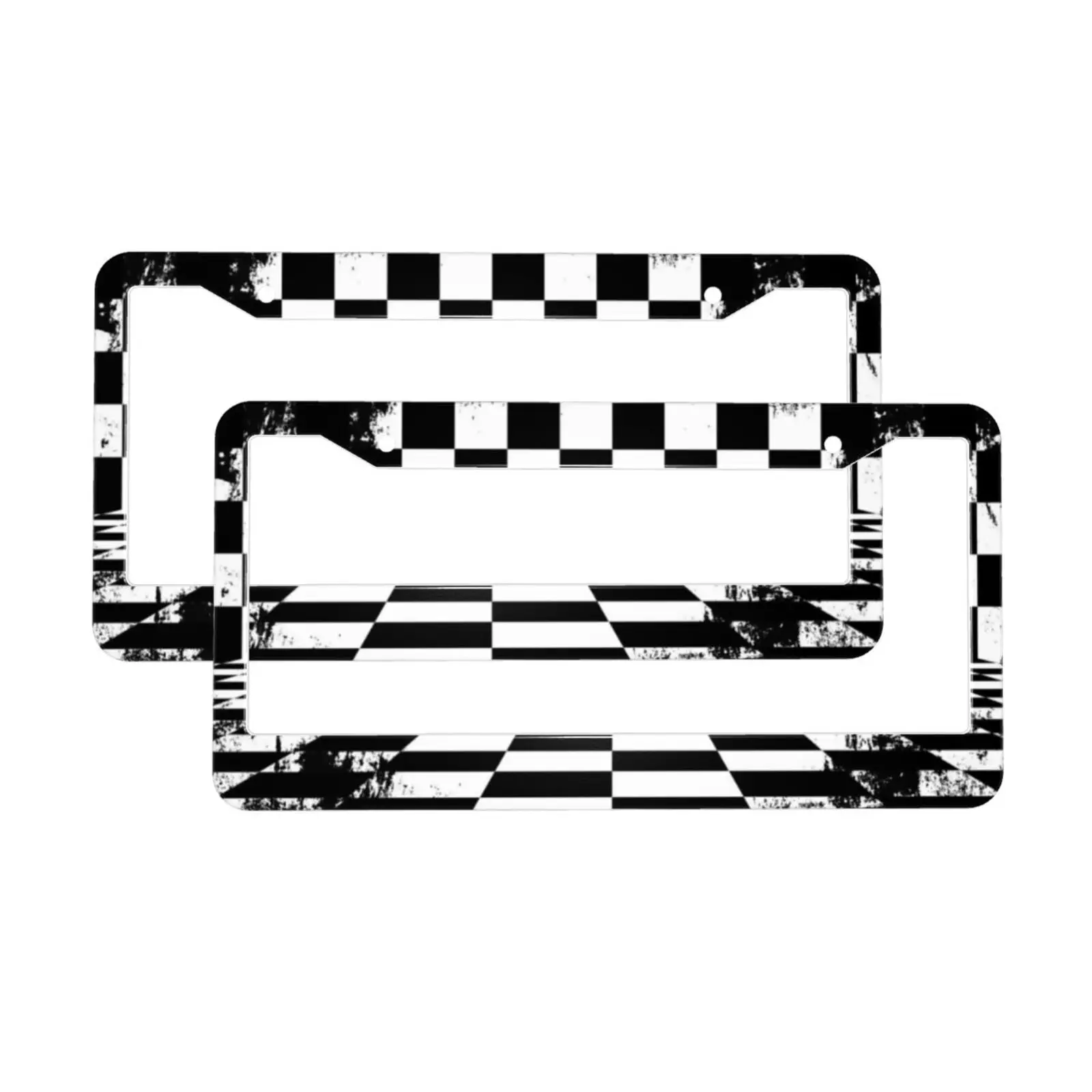 Black White Checkered Torn Checkerboard Race License Plate Frames Car Tags Aluminum Metal License Plate Covers License