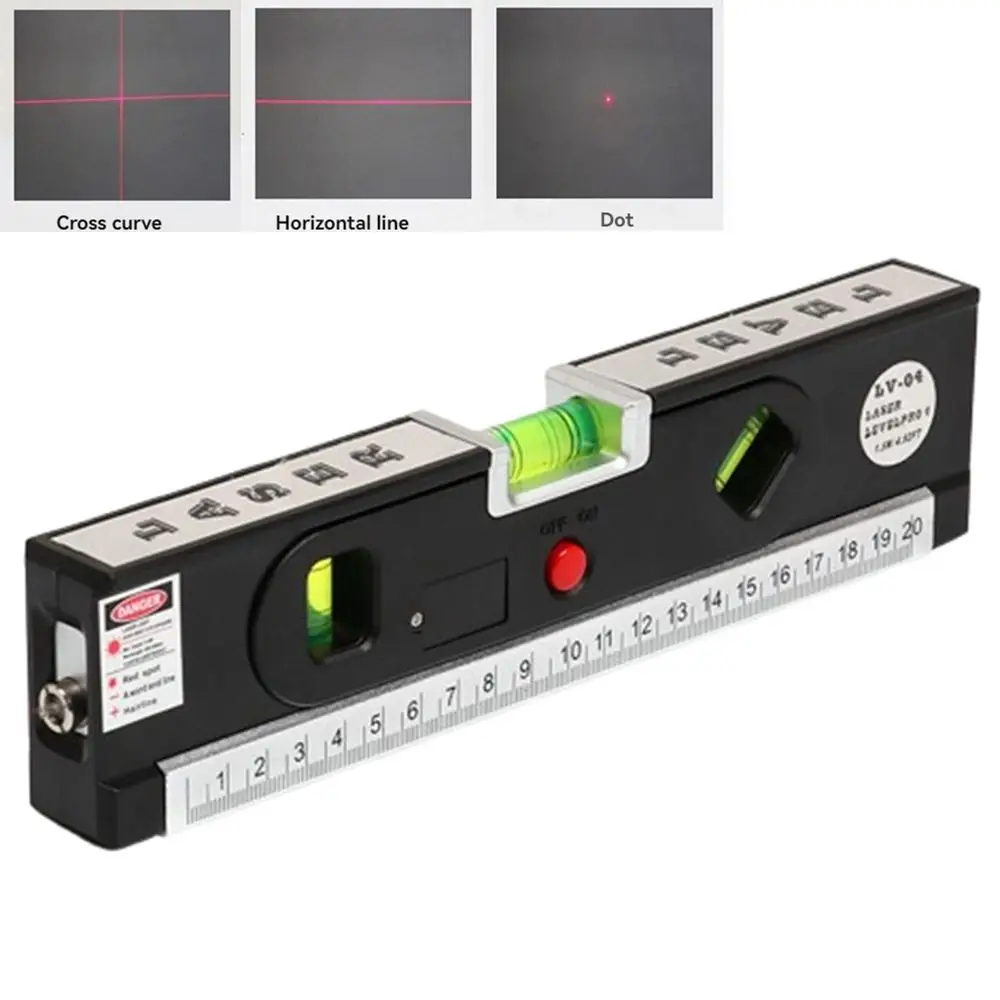 4 in 1 Laser Level High Precision Adjustable Right Angle Spirit Level Built-in 2.5M Tape Measure Metric Marking Lines Ruler Tool