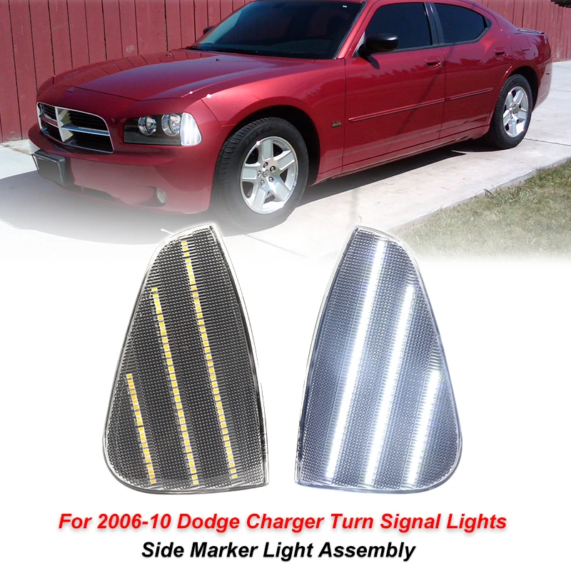 2Pcs/Pair LED Turn Signal Front Corner Side Lights 3 Rows LED Strips Fit For Dodge Charger 2006-2010 Car Accessories Signal Lamp