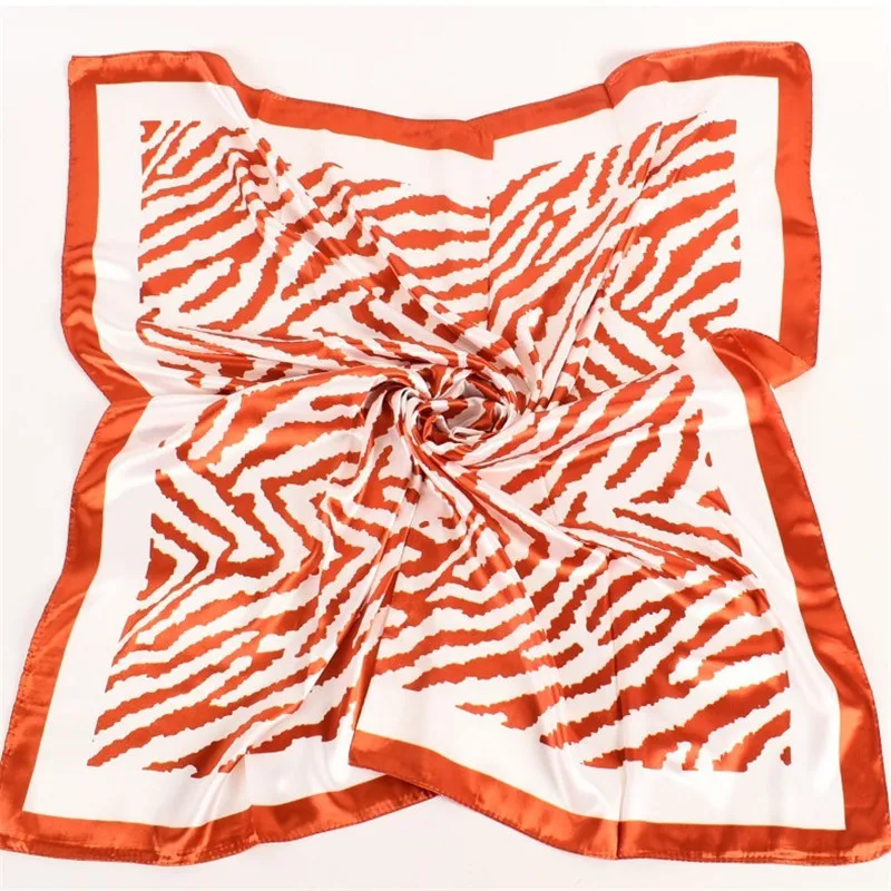 90CM Square Zebra Stripes Print Silk Satin Scarves Women Kerchief Neck Scarf Shawl Wrap Muffler Pareo Bandanna Hair Accessories