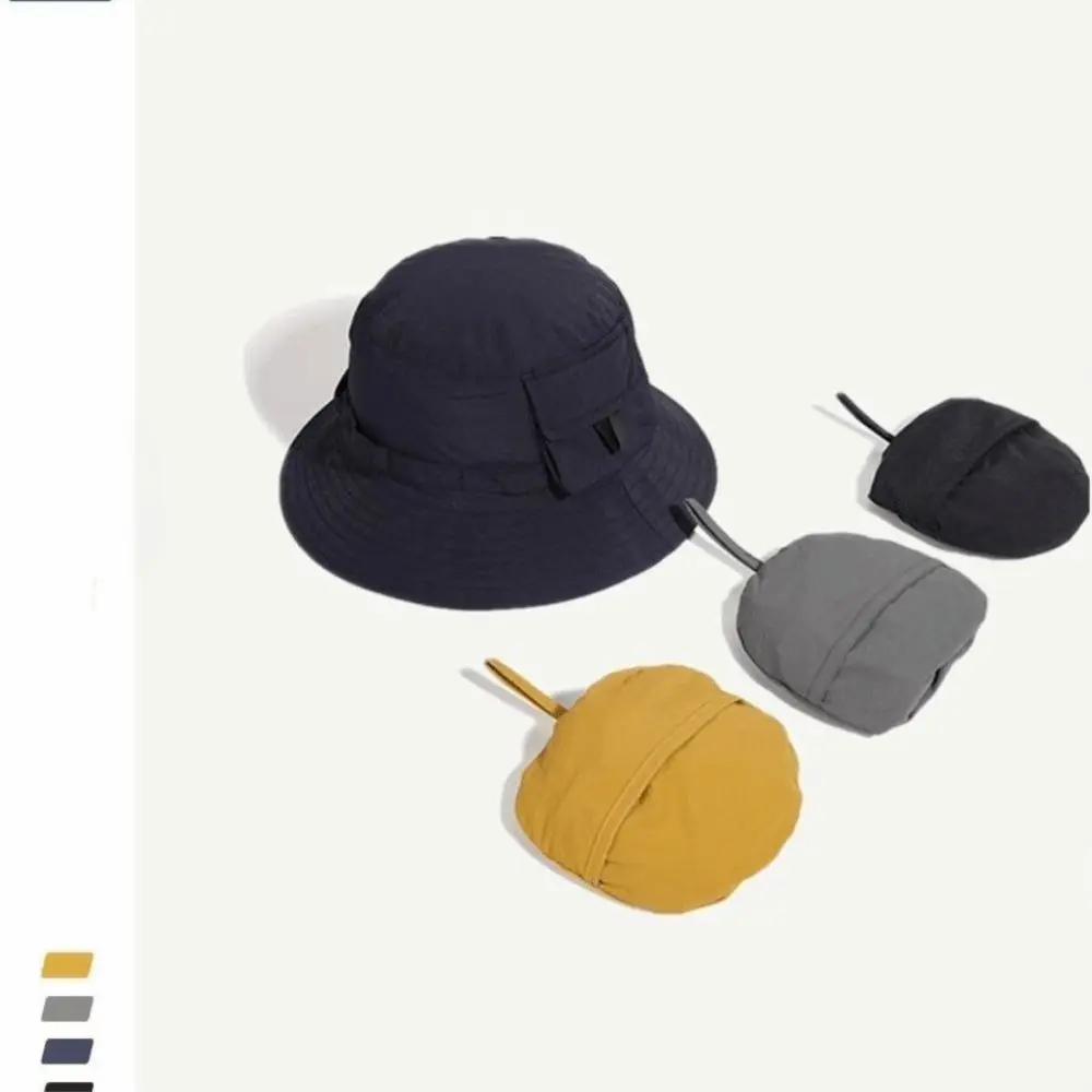 Anti-UV Foldable Bucket Hat Breathable Pocket Design Waterproof Sun Hat With Storage Bag Polyester Quick Drying Fisherman Hat