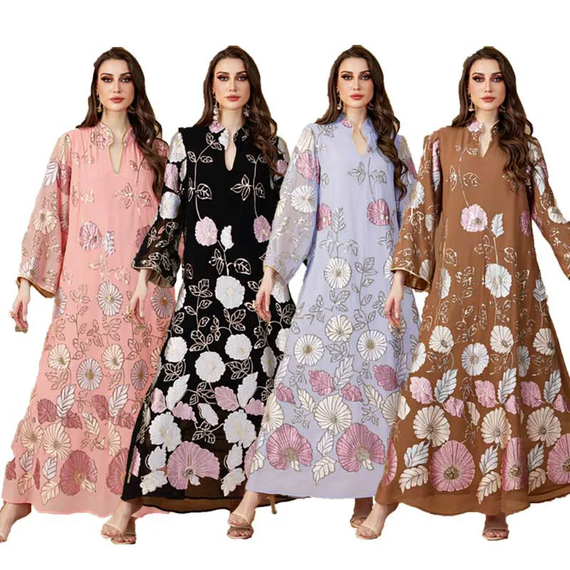 

Muslim Party Dress Abaya Women Eid Dresses Vestidos Embroidery Sequins Jalabiya Abayas Kaftan Arab Long Robe Ramadan Morocco