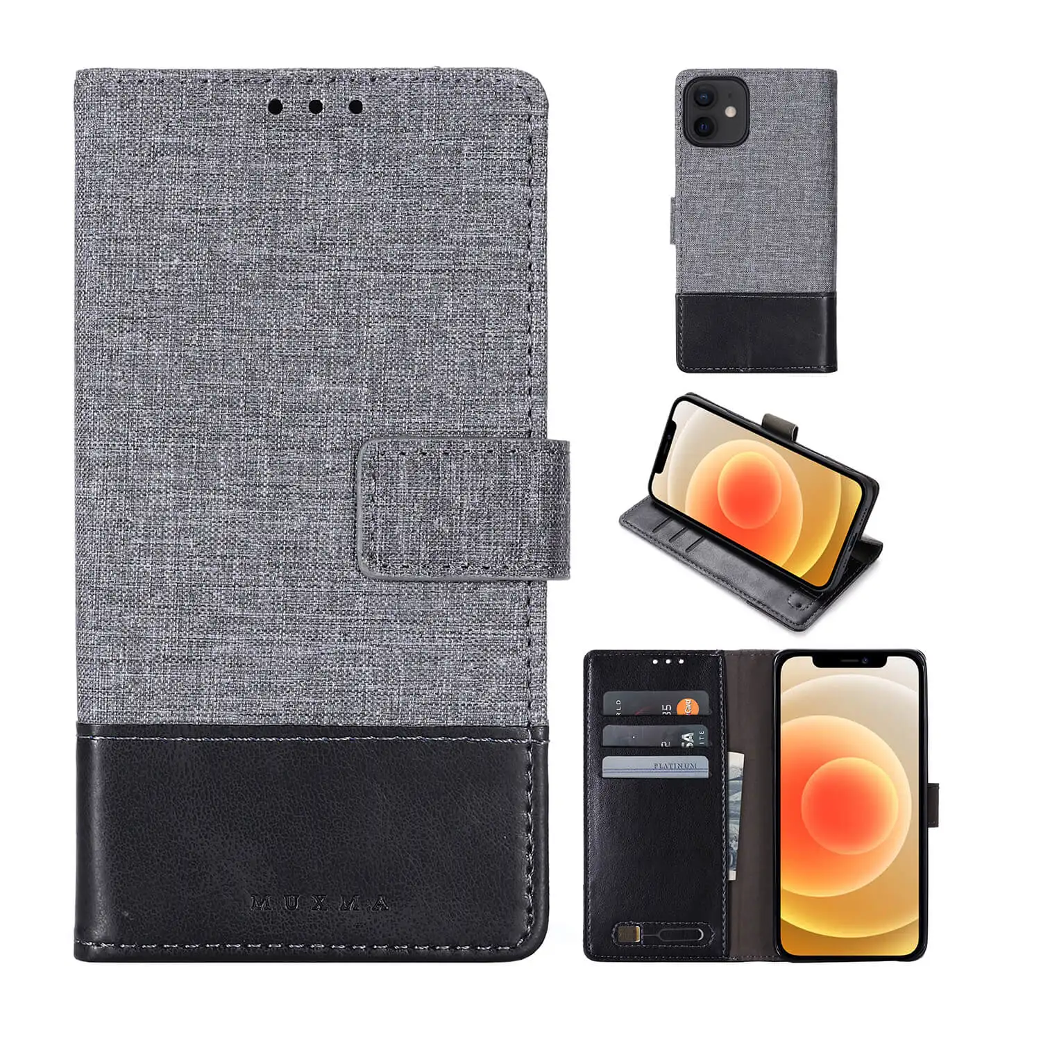 

MUXMA Vintage Canvas Leather Case for iPhone 15 Pro Max 5G 6S 7G 8G XR XS Max 11 Pro 12 13 Mini 14 Plus Magnetic Flip Cover