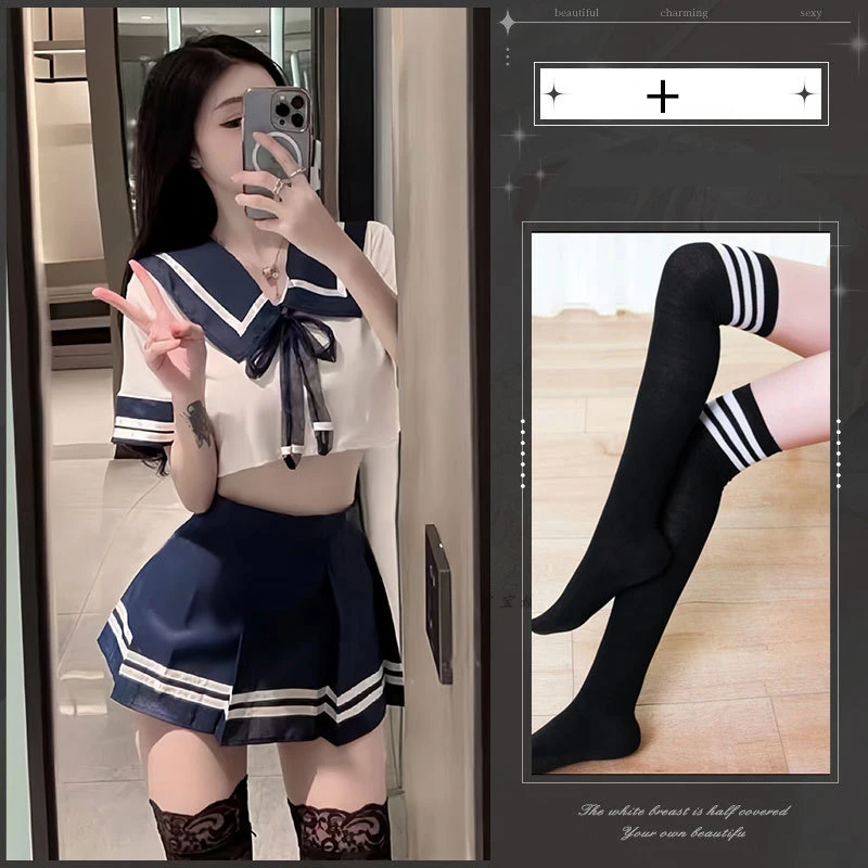 Sexy underwear hot student set jk uniform seductive sailor dress silk stockings Bow suit