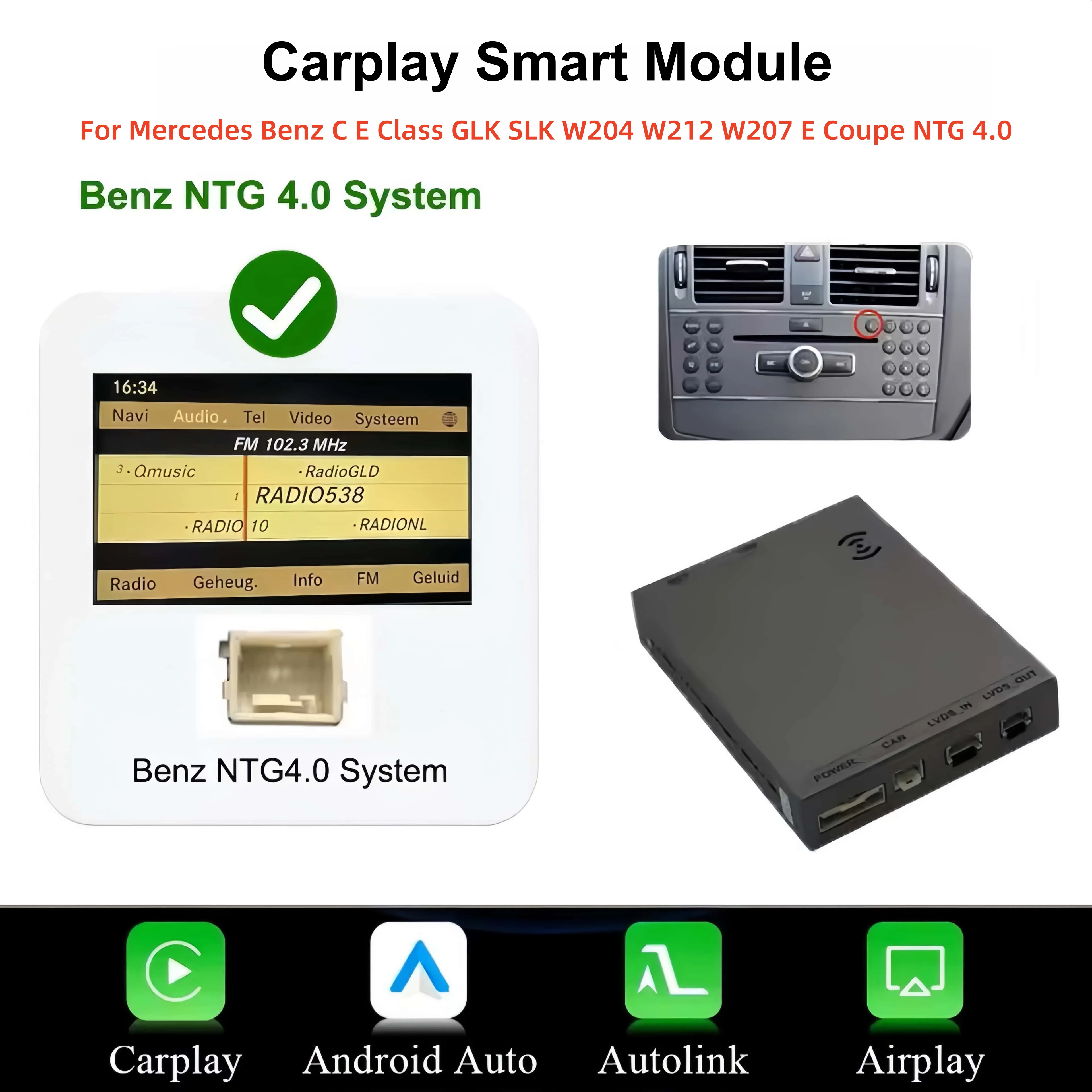 Bonroad CarPlay Android Auto Decoder voor Mercedes Benz A B C E Klasse CLA GLA GLC GLK CLS ML W204 W205 W176 W246 W207 W212 NTG 4.0 NTG4.5 NTG5.0