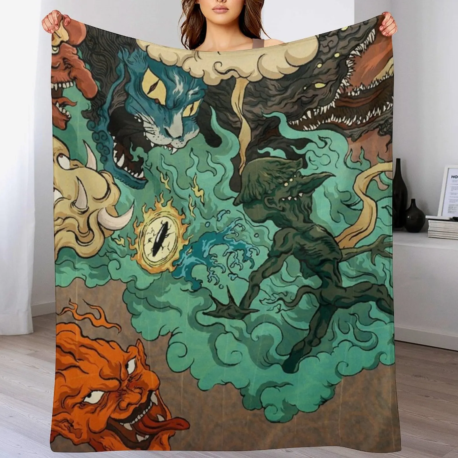 Vintage Japanese Kaiju Throw Blanket Decorative Soft Throw Blanket for Couch Sofa