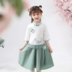 Costume de prairie pour enfants, style chinois, petite fille Tang imbibée, robe de cérémonie de remise des diplômes Hanfu, jolie robe Qipao, été, nouveau, 2023