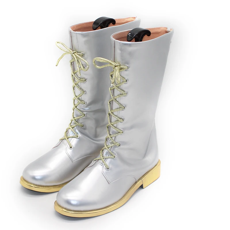 Anime demônio caçadores zoey cosplay sapatos botas kpop huntrix prata bota longa halloween carnaval festa adereços para mulher