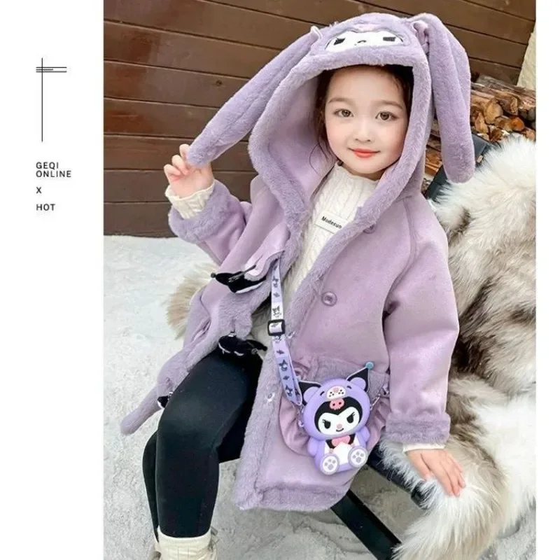 Sanrio cartoon Kuromi Cinnamoroll cute girls autumn and winter comfortable, soft and warm all-in-one velvet thickened top jacket