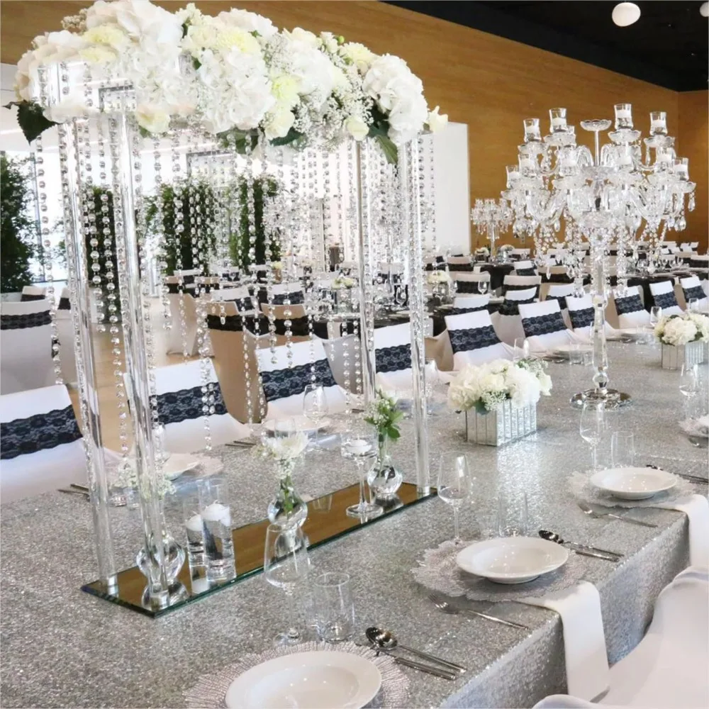 Retail Wedding Centerpiece Decorative Supplies  Rectangular Acrylic Plate Crystal Curtain Flower Rack Ornaments