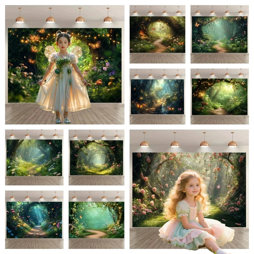 Castle Turret Ivy Cloud Wildflower Firefly Photography Background Enchanted Tree Rainbow Arch Brook Photo Studio Backdrops AP-04