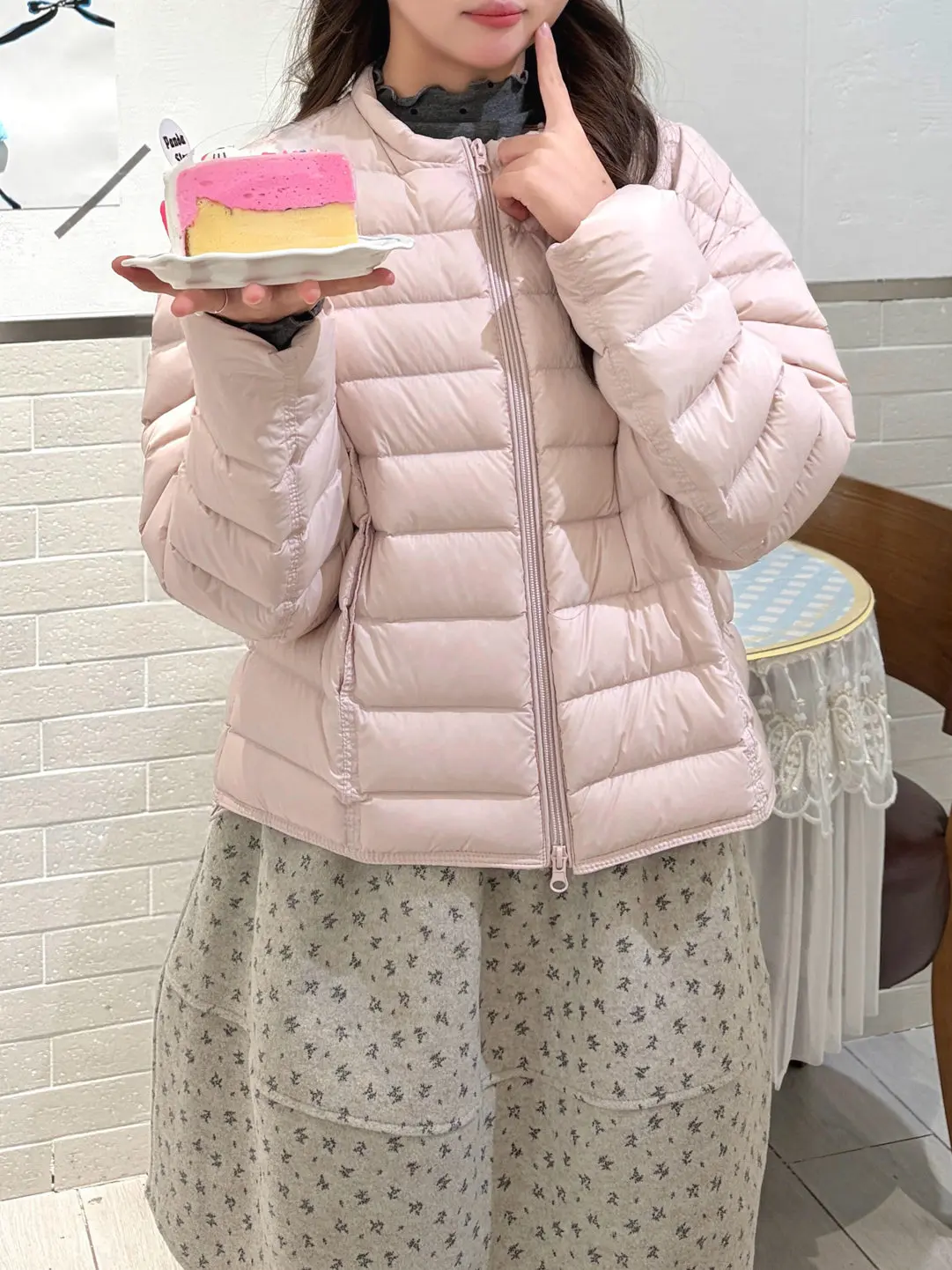 

Faionable Pink Cotton Jaet Women's Sweet round Ne Casual Outerwear Korean Sle New Arrival Winter 2025 Straight Cut Lo...