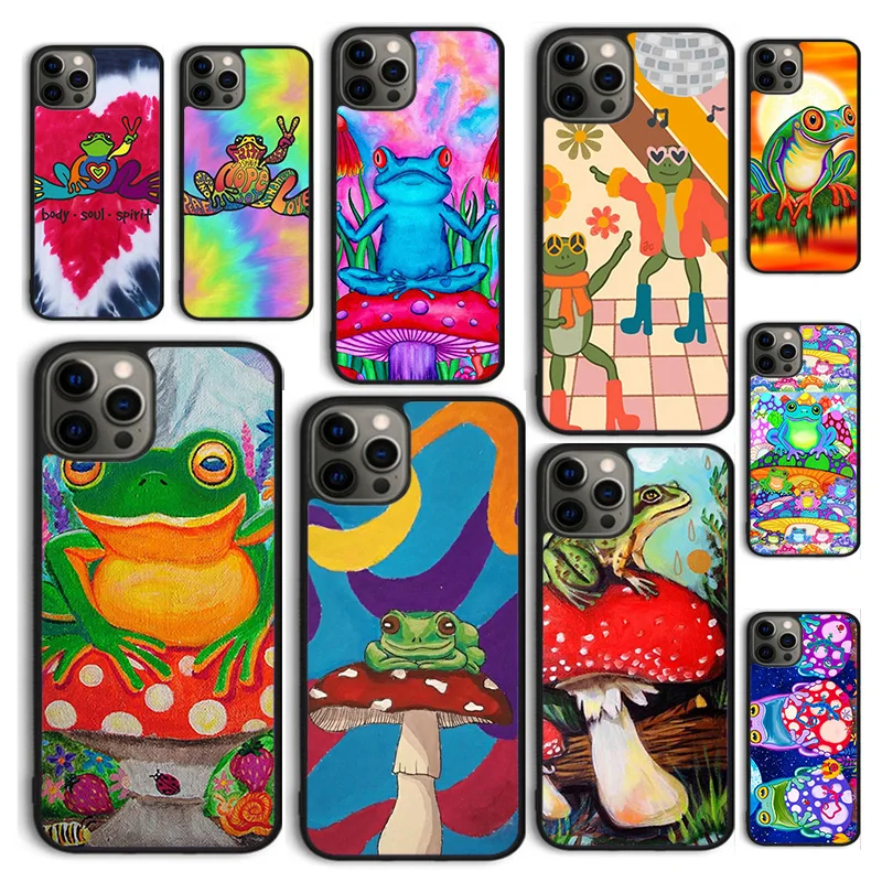 Autumu Frong Froggy Art Groovy Hippie Phone Case Cover for iPhone 16 15 12 mini 11 13 14 Pro Max SE 2020 6S 7 8 Plus Coque