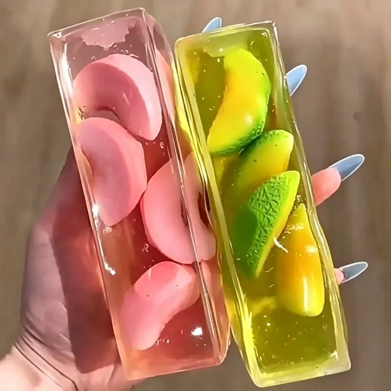 Erdbeer-Gelee-Streifen-Quetschspielzeug, transparentes Pfirsich-Maltose-Fidget-Sensorikspielzeug, Wassermelonen-Stressball, Quetschspielzeug, Partygeschenke – Detail 3