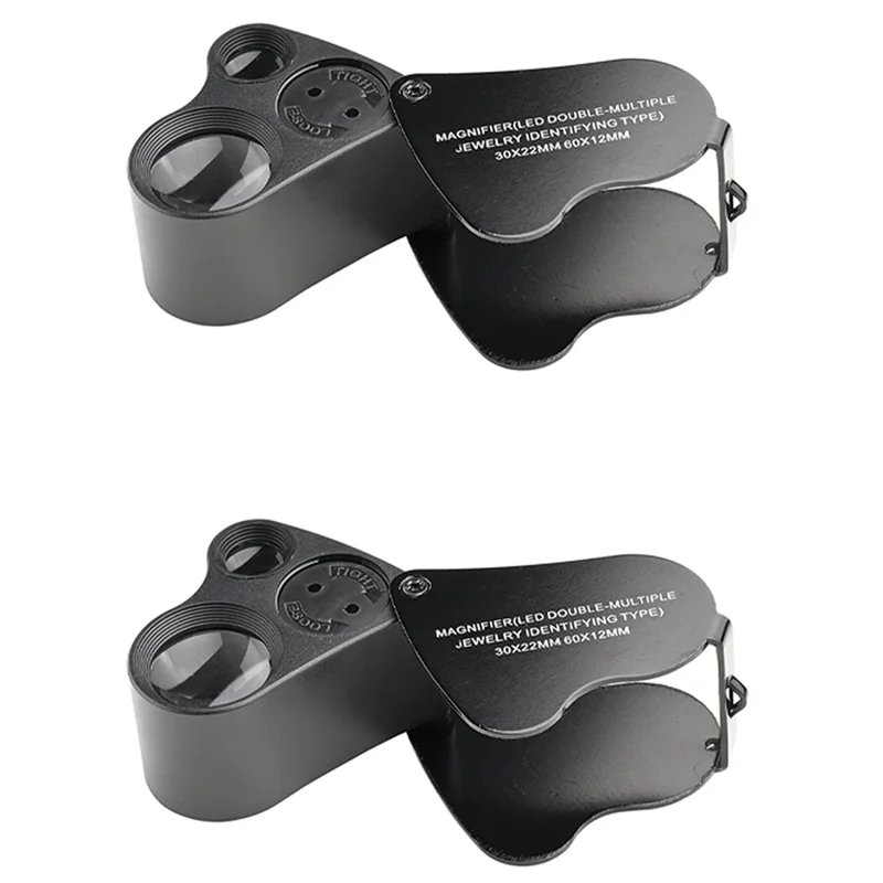 

CYL-LED Loupe,30X 60X Illuminated Jewelers Loupe,Foldable Metal Jewelry Eye Loop Magnifier,For Coins Stamps Watches 2Pcs