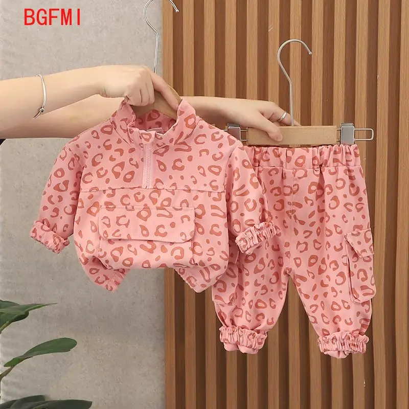 

Girls Pullover Casual Clothes New Children's Top and Bottom Set Leopard Print Cotton Spring Autumn Baby Girl Sports 2pcs Set