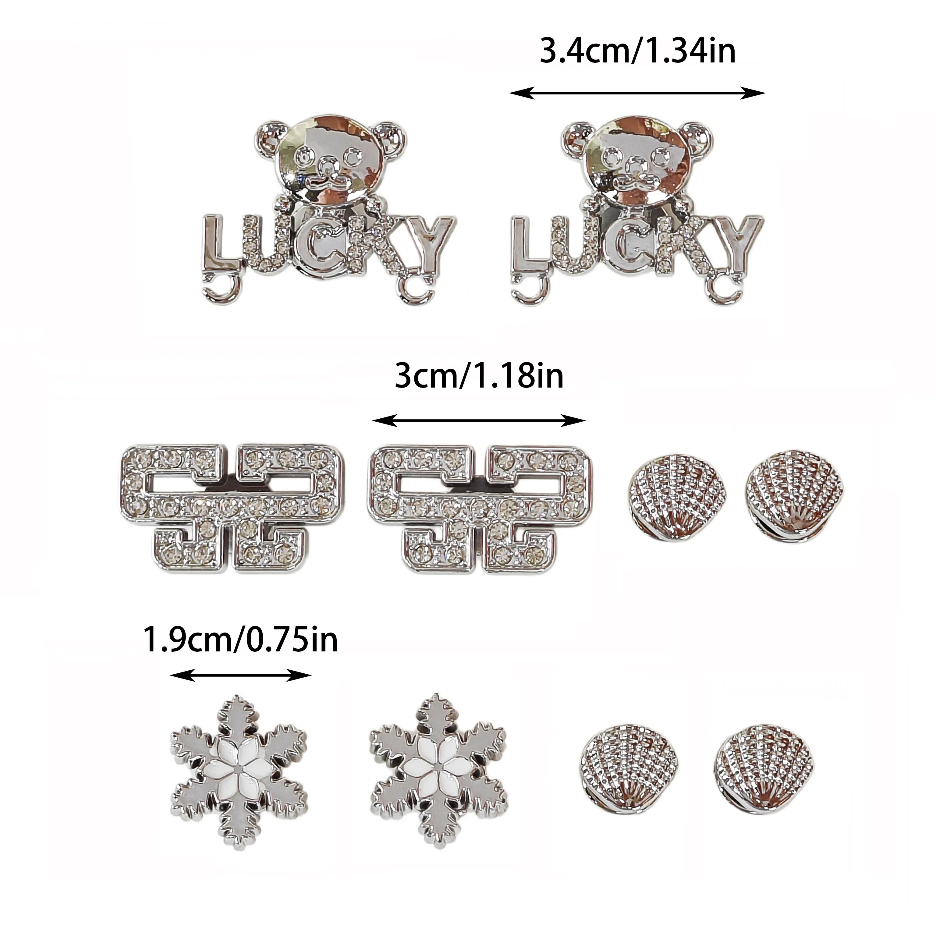 10Pcs DIY Shoe Decoration Charms Shiny Bear, Shell, Snowflake Decorative Buckles Non-Metal Lightweight Material Y2K Fashion Versatile Cute Personality Style for Men and Women Suitable for Eva Beach Shoes, Sandals, Removable Shoe Decoration, Holiday Gift
