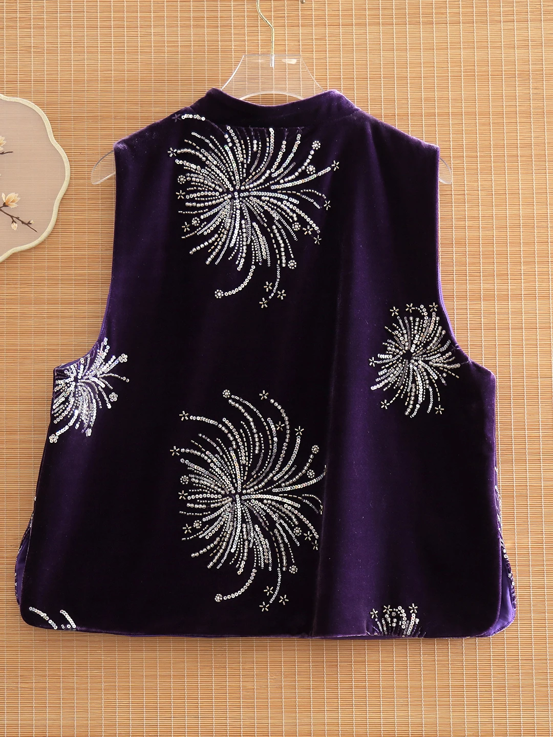 Heavy Embellished Velvet Stand Collar Jacket Women's New Chinese Style Tang Feng Vest Spring 2026 Fashion Elegant Glowing Pur...