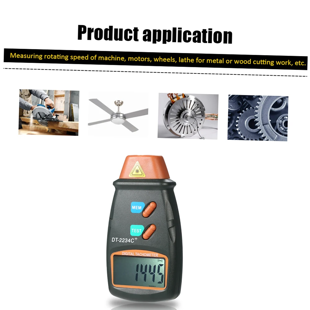 Digital Photo Tachometer Laser Non-Contact Tach Range 2.5RPM-99,999RPM LCD Display Motor Speed Meter with 3pcs Reflective Tape
