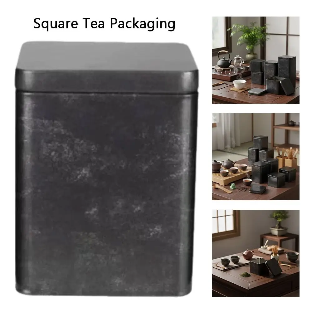 Vintage Square Shape Tea Can Tinplate Material Frosted Metal Iron Box Food Storage Various Sizes Square Tea Packaging Gift Box