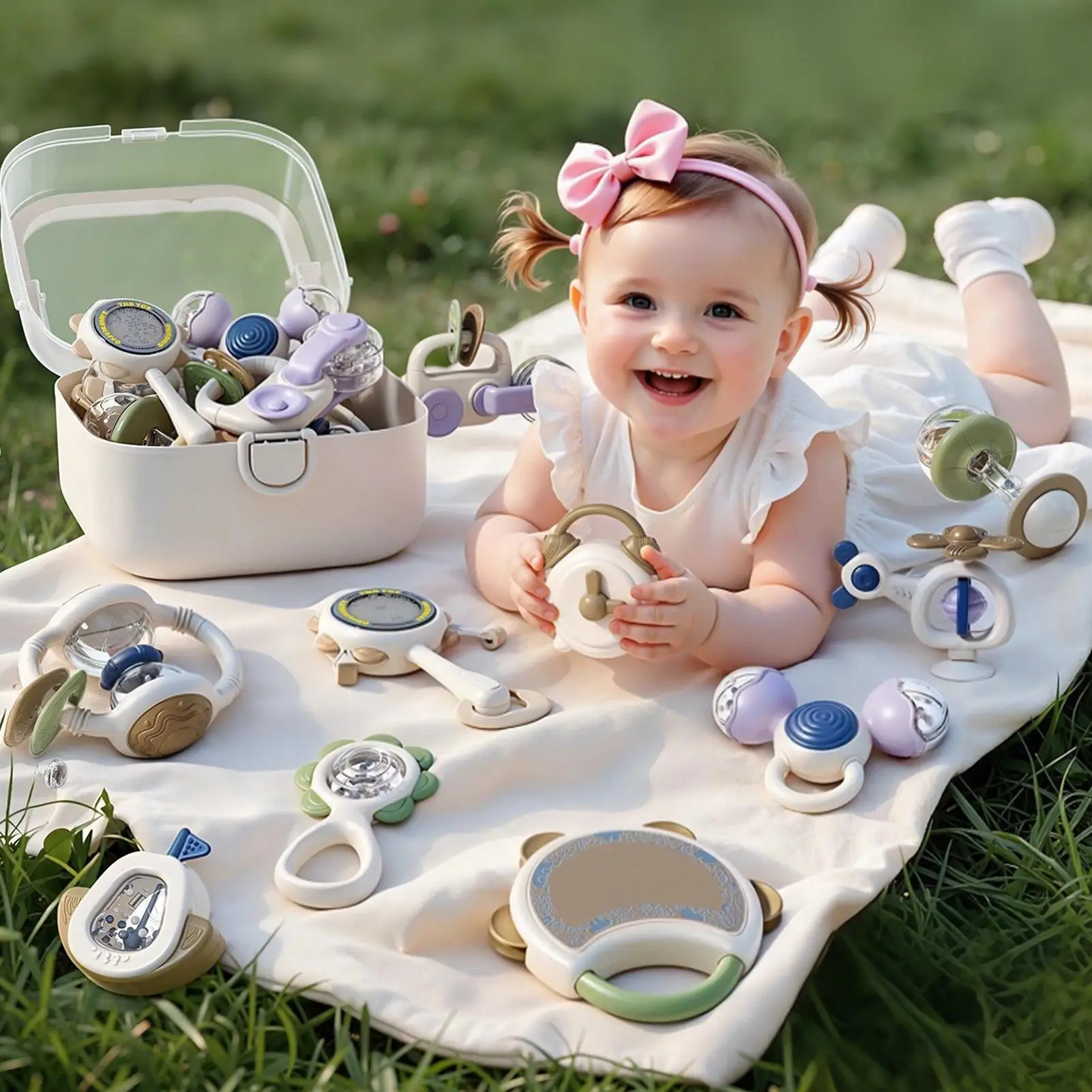 Baby Rattle Set Soothing Interactive Musical Educational Teething Toys Sensory Rattles Set For Boys Girls Home Travel Play Time