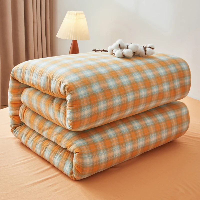 Plaid Pure Cotton Quilt Double Bed Comforter Thick Couple Duvets Queen Size Duvet 200x230 Cm Warm Comforters King for Bed of 180