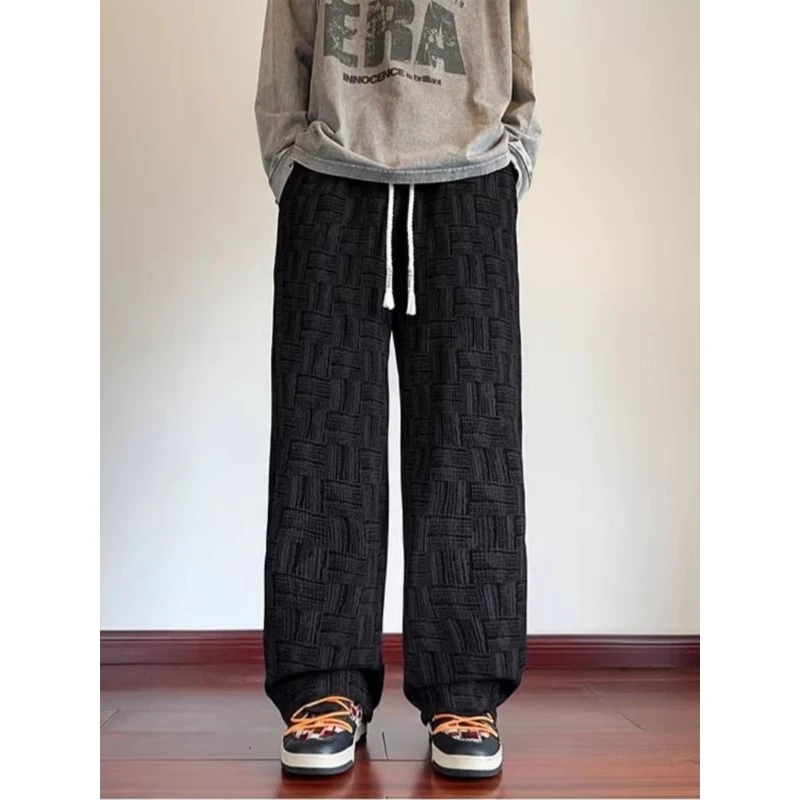 

Свободные спортивные брюки на флисовой подкладке с прямыми штанинами, утепленные, повседневные, осенне-зимние, мужские, модные, из полиэфирного волокна, с черным сетчатым узором